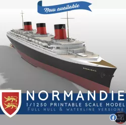 SS Normandie ocean liner printable model, full hull and waterline versions