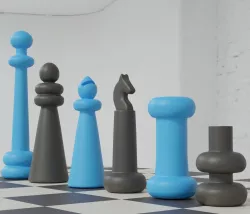3d Printable Model Minimalist Modern Chess Set 6 STL files, 1 OBJ file, 1 3MF file