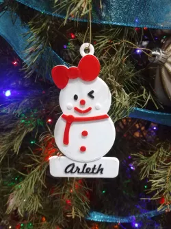 Christmas tree decoration in the shape of snowman with bow tie