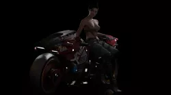 Panam Palmer Topless on Motorcycle