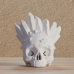 Reproduction of human skull with crown crystals in digital format