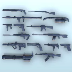 Set of Modern weapons (4) - (+ pre supported) Flames of war Bolt Action Modern AK-47 CTAR M16 RPG UZI Kalachnikov