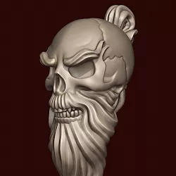 Skull Sensei with a beard and a pigtail