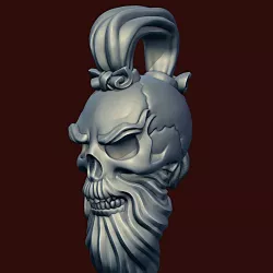 Skull Sensei with a beard and a pigtail_pendant