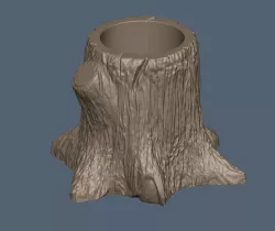 Stylized tree stump pen holder