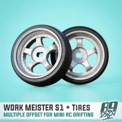 Work Meister S1 3P front/rear wheels for mini-z, wltoys k989, k969 rc drift - multi offset with tires