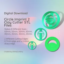 Circle Imprint 2 Clay Cutter - Embossed STL Digital File Download- 8 sizes and 2 Cutter Versions