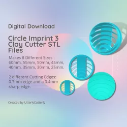 Circle Imprint 3 Clay Cutter - Embossed STL Digital File Download- 8 sizes and 2 Cutter Versions