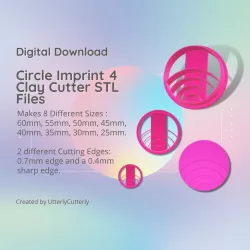 Circle Imprint 4 Clay Cutter - Embossed STL Digital File Download- 8 sizes and 2 Cutter Versions