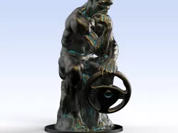 The Thinker with steering wheel