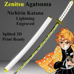 Zenitsu Nichirin Katana  -- Demon - Slayer -- Lightning Engraved -- 3D Print Ready