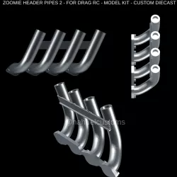 ZOOMIE HEADER PIPES 2 - FOR DRAG RC - MODEL KIT - CUSTOM DIECAST