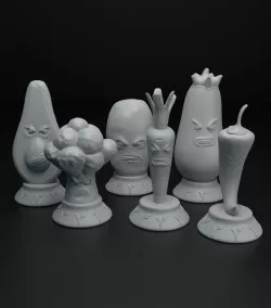 Angry vegetables chess pieces set