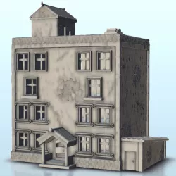 Damaged flat-roofed urban building 9 - Flames of war Bolt Action WW2 Modern Warhammer