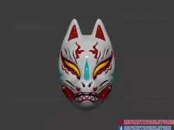 Japanese Fox Mask Demon Kitsune Cosplay Helmet STL File