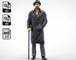 Man wearing bowler hat and trench coat