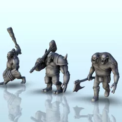 Set of 3 trolls (+ pre-supported version) (16) - Darkness Chaos Medieval Age of Sigmar Fantasy Warhammer