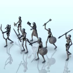 Set of 7 warriors  skeletons (+ pre-supported version) (18) - Darkness Chaos Medieval Age of Sigmar Fantasy Warhammer