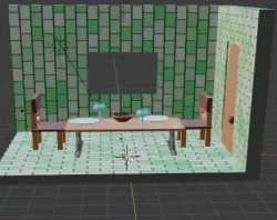 table scene with plates and glasses,chairs