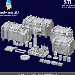 Warhammer Terrain Set with Containers Crates and others Scifi Elements | 3D print models.