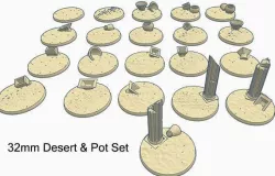 32mm Round Bases (x21) Desert theme with Vases and Pots for Dungeons & Dragons or other RPG fantasy tabletop Miniatures