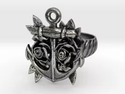 Anchor & Roses Tattoo style ring