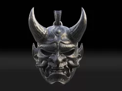 Hannya mask pendant Oni Mask Samurai Mask necklace 3D print model
