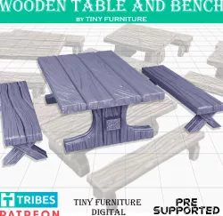 Mediaval wooden table and bench