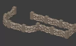 Rock Wall with Wooden Posts (Modular)