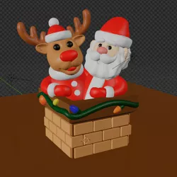 SANTA AND REINDEER IN FIREPLACE