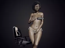 Sexy topless girl with a chair
