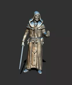Human in a hooded robe with broadsword