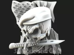 3D Model STL File for CNC Router Laser & 3D Printer Military Skull with USA Flag