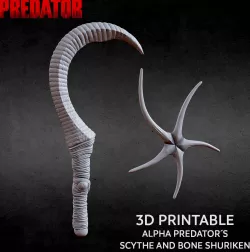 3D PRINTABLE ALPHA PREDATOR SCYTHE and BONE SHURIKEN
