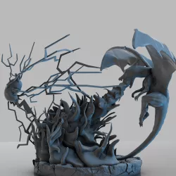Charizard Vs Pikachu Fire And Thunder Battle 3D print model