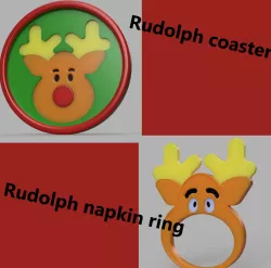 CHRISTMAS RUDOLPH THE REINDEER NAPKIN HOLDER AND COASTER