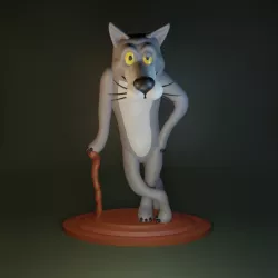Gray wolf with a cane