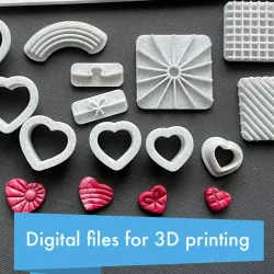 "I heart these" - six heart cutters and stamps - made for polymer clay