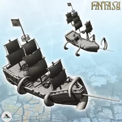 Large shipwrecked medieval sailboat with tentacles (1) - Pirate Jungle Island Beach Piracy Caribbean Medieval Skull Renaissance