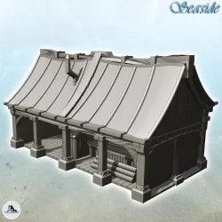 Medieval wooden warehouse with square columns with loading of wood (22) - Pirate Jungle Island Beach Piracy Caribbean Medieval Skull Renaissance