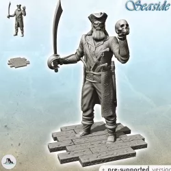 Old pirate with pistol and saber holding a skull (8) - Jungle Blackbeard Island Beach Piracy Caribbean Medieval
