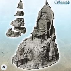 Pirate building on rock in boat shape with wooden access pontoon (13) - Pirate Jungle Island Beach Piracy Caribbean Medieval Skull Renaissance