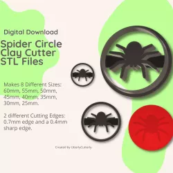Spider Circle Clay Cutter - Halloween STL Digital File Download- 8 sizes and 2 Cutter Versions