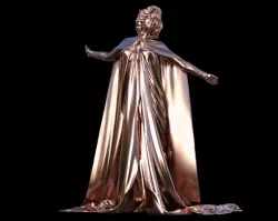 Woman in waving dress with flying fabric