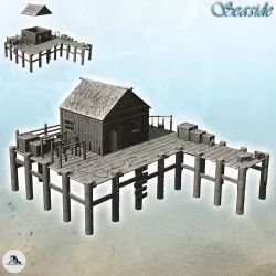 Wooden dock with warehouse building and crates (11) - Pirate Jungle Island Beach Piracy Caribbean Medieval Skull Renaissance