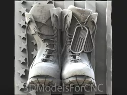 3D Model STL File for CNC Router Laser & 3D Printer Army Boots with USA Flag