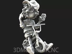 3D Model STL File for CNC Router Laser & 3D Printer Boy Riding Bicycle