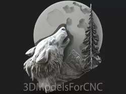 3D Model STL File for CNC Router Laser & 3D Printer Wolf Howling at the Moon