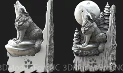3D Model STL File for CNC Router Laser & 3D Printer Wolf under the Moon 1 Pack