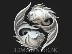 3D Model STL File for CNC Router Laser & 3D Printer Yin Yang Fish 2